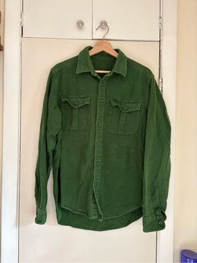 Men's Green Long-Sleeve Button-Up Shirt Jacket